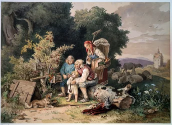 ""Hyrdefamilien"" (Hyrdefamilien) Akvarel af Ludwig Richter (1803-1884) 1837 Pushkin Museum Moskva