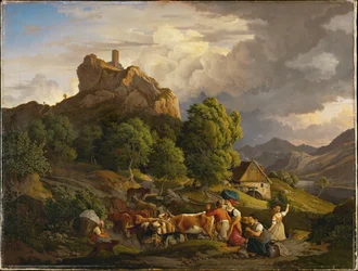 Græsgang med hjord og en borgruin (maleri)
