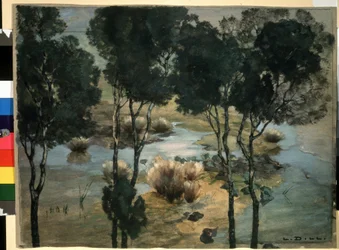 ""landskab"" Akvarel og gouache-maleri af Ludwig Dill (1848-1940) Circa 1900 Pushkin Museum, Moskva