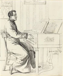 Grimm, Ludwig Emil   tysk, 1790 - 1863  Kunstnerens svoger, Ludwig Hassenpflug, Forberedelse til at spille klaver, 1826 (pen og sort blæk over grafit på vævet papir)
