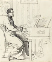 Kunstnerens svoger, Ludwig Hassenpflug, forbereder sig på at spille klaver