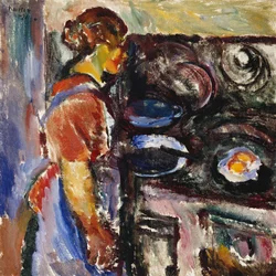 Pigen i køkkenet; Gedde I Kjokken, 1921