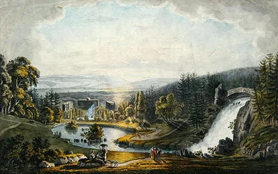 Udsigt over Weissenstein Slot (håndfarvet gravering)