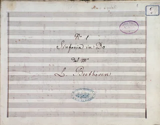 Første side af noderne til Symfoni nr. 1 og C-dur opus 21 af Ludwig van Beethoven