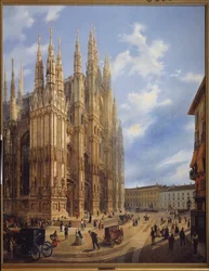 Katedralen (Duomo) i Milano (Italien). Maleri af Luigi Premazzi (1814-1891), olie på lærred
