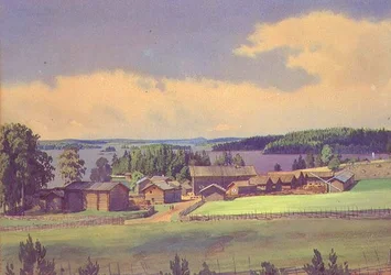 Nordligt landskab (akvarel på papir)