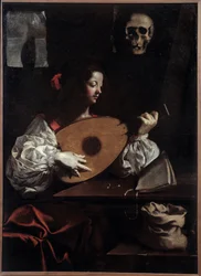 Lutespiller. Maleri (Vanite) af Luigi Miradori (1600-tallet)
