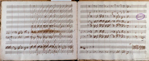 Dobbeltside, underskrevet af forfatteren af partituret til Koncert for cello og orkester i Es af Luigi Boccherini