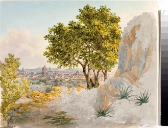 Panoramaudsigt over Firenze (Tegning og akvarel, ca. 1825)