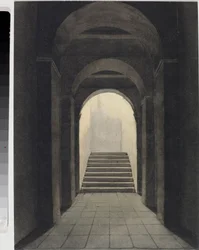 Perspektiv af korridor ved Capuchins-klosteret i Genova (Akvarel, ca. 1825)