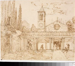 Udsigt over en kirke i renæssancestil (blæktegning, ca. 1825)