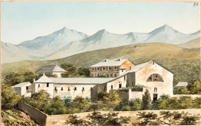 Udsigt over helligdommen Nostra Signora del Monte, Genova (Akvarel, ca. 1825)