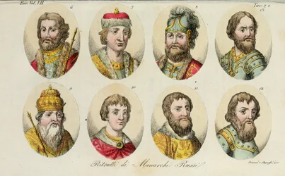 sh. Yaroslav sh. Svyatoslav I 8. Svyatopolk I. Vladimir Monomakh 10. Yuri I 11. Ivan I 12. Dmytro Donskoy 13. Ivan III, 1831