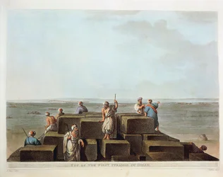 Egypten, toppen af den første pyramide i Giza, gravering fra "Views" af Luigi Mayer