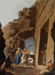 Indgang til gravkammer ved Sphinx of Giza, gravering, af Luigi Mayer (1755-ca 1803), fra udsigter i Egypten, Palæstina og andre dele af det osmanniske imperium