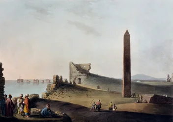 Obeliskerne i Alexandria kendt som Cleopatras nåle, gravering, af Luigi Mayer (1755-ca 1803), fra udsigter i Egypten, Palæstina og andre dele af det osmanniske imperium