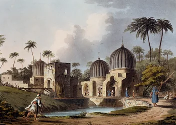 Arabiske helliges grave i Rosetta, gravering, af Luigi Mayer (1755-ca 1803), fra udsigter i Egypten, Palæstina og andre dele af det osmanniske imperium