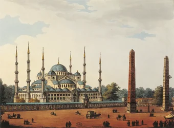 Tyrkiet, Istanbul, Istanbuls blå moske eller blå moske (sultan Ahmets moske) af Luigi Mayer