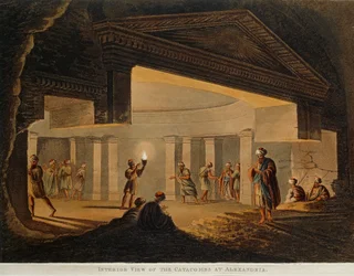 Udsigt over katakomberne i Alexandria (Egypten) fra Views in Egypt af Luigi Mayer, gravering