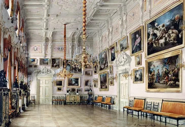 Dansesalen i Grev Bezborodkos hus, Skt. Petersborg, 1849 (pen, pensel, wc, blæk og hvid farve på papir, 1849 (pen, pensel, wc, blæk og hvid farve på papir)
