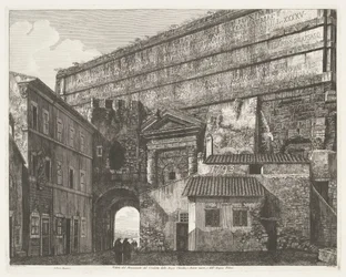 Porta Maggiore i Rom Udsigt over monumentet Condotto delle Acque Claudia og Anione Nuovo og Acqua Felice (titel på objektet)