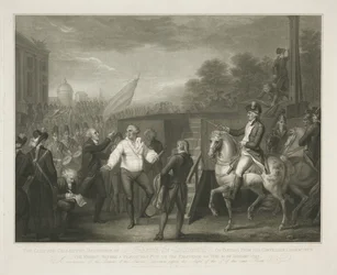 Lodewijk XVI ved det schavot Lewis den Sekstendes rolige og overbeviste opførsel ved afsked med sin skriftefader Edgeworth / øjeblikket før en periode blev sat til hans eksistens den 21. januar 1793 (titel på objekt)