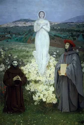 Jomfruens åbenbaring for den hellige Frans af Assisi og Bonaventure, af Luigi Serra (1846-1888).