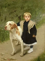 Ungt barn og en stor hund