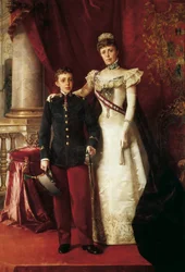 Portræt af Alfonso XIII (1886-1941) og Maria Cristina de Teschen, kendt som Maria Cristina af Habsburg (1858-1929), ærkehertuginde af Østrig