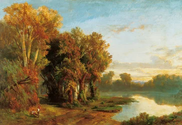 Landskab ved bredden af en flod. Maleri af Luis Rigalt (1814-1894). Olie på lærred. Cataloniens nationale kunstmuseum, Barcelona.