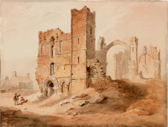 Lindisfarne Abbey - West Front (blyant og akvarel på papir)