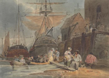 Skibe ved Wharf med passagerer, der går i land