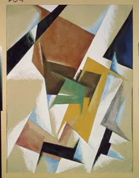Sammensætning. Værk af Lyubov (Lioubov) Sergeyevna Popova (1889-1924), gouache på papir