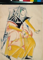 Forberedende kostume til skuespillet ""Romeo og Julie"" af William Shakespeare (1564-1616) - Kostumedesign til stykket Romeo og Julie af W Shakespeare - Værk af Lyubov (Lioubov) Sergeyevna Popova (1889-1924), gouache og blæk på skrift