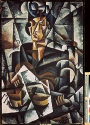 Kvinde med en guitar. Maleri af Lyubov (Lioubov) Sergeyevna Popova (1889-1924), olie på lærred