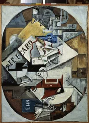 Stilleben. (Le Figaro) Maleri af Lyubov (Lioubov) Sergeyevna Popova (1889-1924), olie på lærred