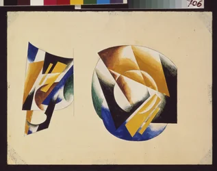 Kop med underkop. Værk af Lyubov (Lioubov) Sergeyevna Popova (1889-1924), blyant og gouache på papir