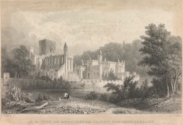 Nordvest udsigt over Brinkburn Priory, Northumberland; side 44 (bind 1)