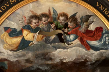 Tilbedelse af Magi, Triptykon, Centralpanel, detalje, maleri på træ