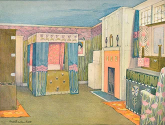 Udsmykningen af et lille soveværelse, c1899.