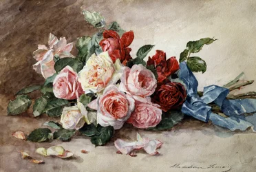 Buket med rosenblomster. Maleri af Madeleine Jeanne Lemaire (1845-1928) Privat samling.