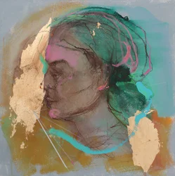 Lost In Thought 6, 2020 (akryl, pastel og bladguld på papir)