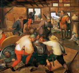 Bagarre entre soldats et paysans - Slagsmål mellem soldater og bønder - Marten van Cleve, den ældre (1527-1581). Olie på træ, ca 1565-1570. Mål: 47,3x51 cm. Kunsthistorisk museum, Vienne