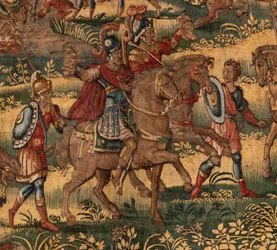 Stiftsmuseet. Flamsk gobelin. Bruxelles. Atelier François Geubels. Serien Fortællingen om Gideon. Midjanitternes nederlag. Silke og uld. Testamentarisk gave fra biskop Vicente Roca de la Serna. Barok. 1534-1571, i det
