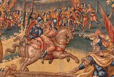 Stiftsmuseum. flamsk gobelin. Bruxelles. Atelier Francois Geubels. Serien Story of Gideon. Krigerne er udvalgt. Silke og uld. Legat fra biskop Vicente Roca de la Serna. Barok. 1534-1571, i ca