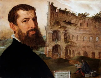 Selvportræt af maleren med Colosseum i baggrunden, 1553