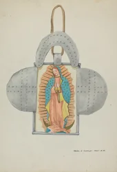 Håndtegnet Guadalupe i blikform, ca. 1937.