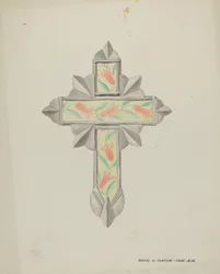 Blik- og tapetkors, ca. 1937.