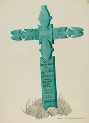 Trækors, udskåret, brugt som gravsten, ca. 1937.