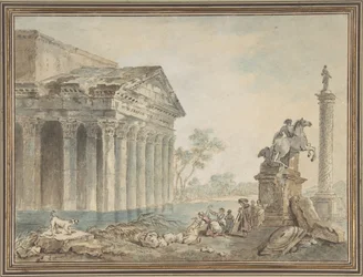 Arkitektonisk Capriccio med romerske monumenter og vaskekoner, n.d..